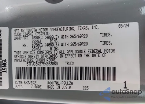 2024 Toyota Tundra Hybrid Limited 2Wd z USA, uszkodzony, nr VIN 5TFJC5AB7RX003880